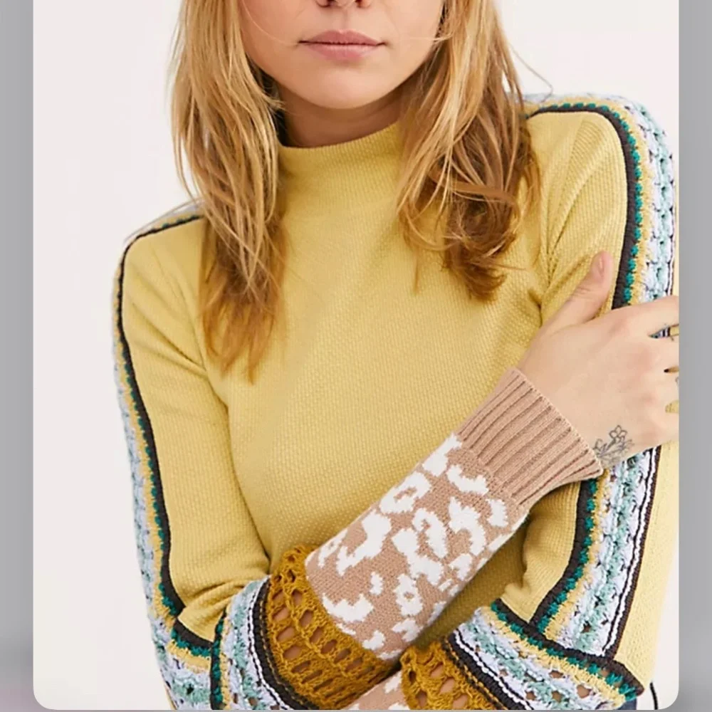 Womens Yellow Mixed-Stitch Knit Top